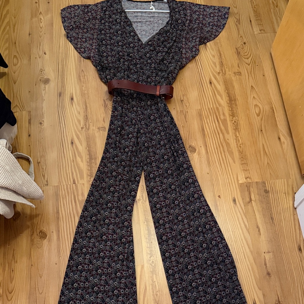BCBGeneration Black Patterned Jumpsuit